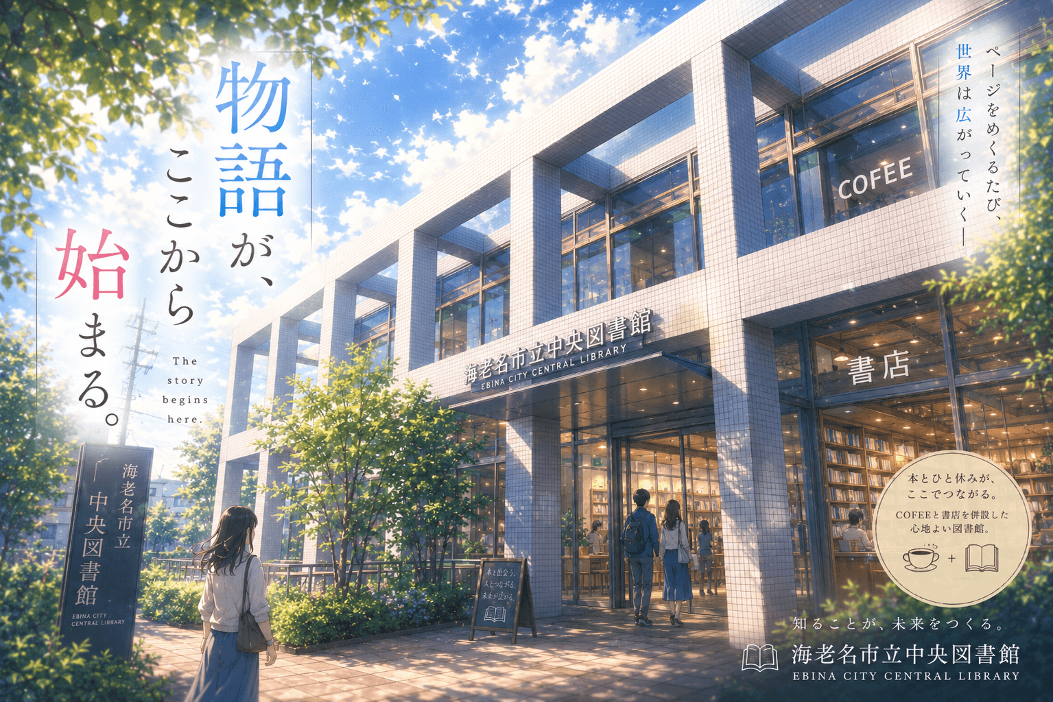 海老名市立中央図書館の外観イメージ(AI生成)