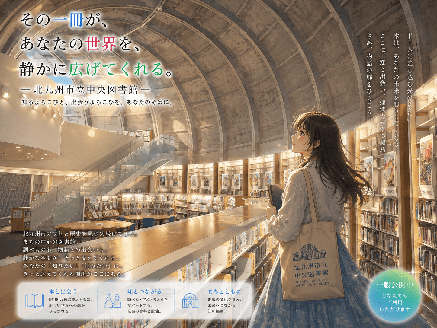 北九州市立中央図書館の外観イメージ(AIによるイラスト)