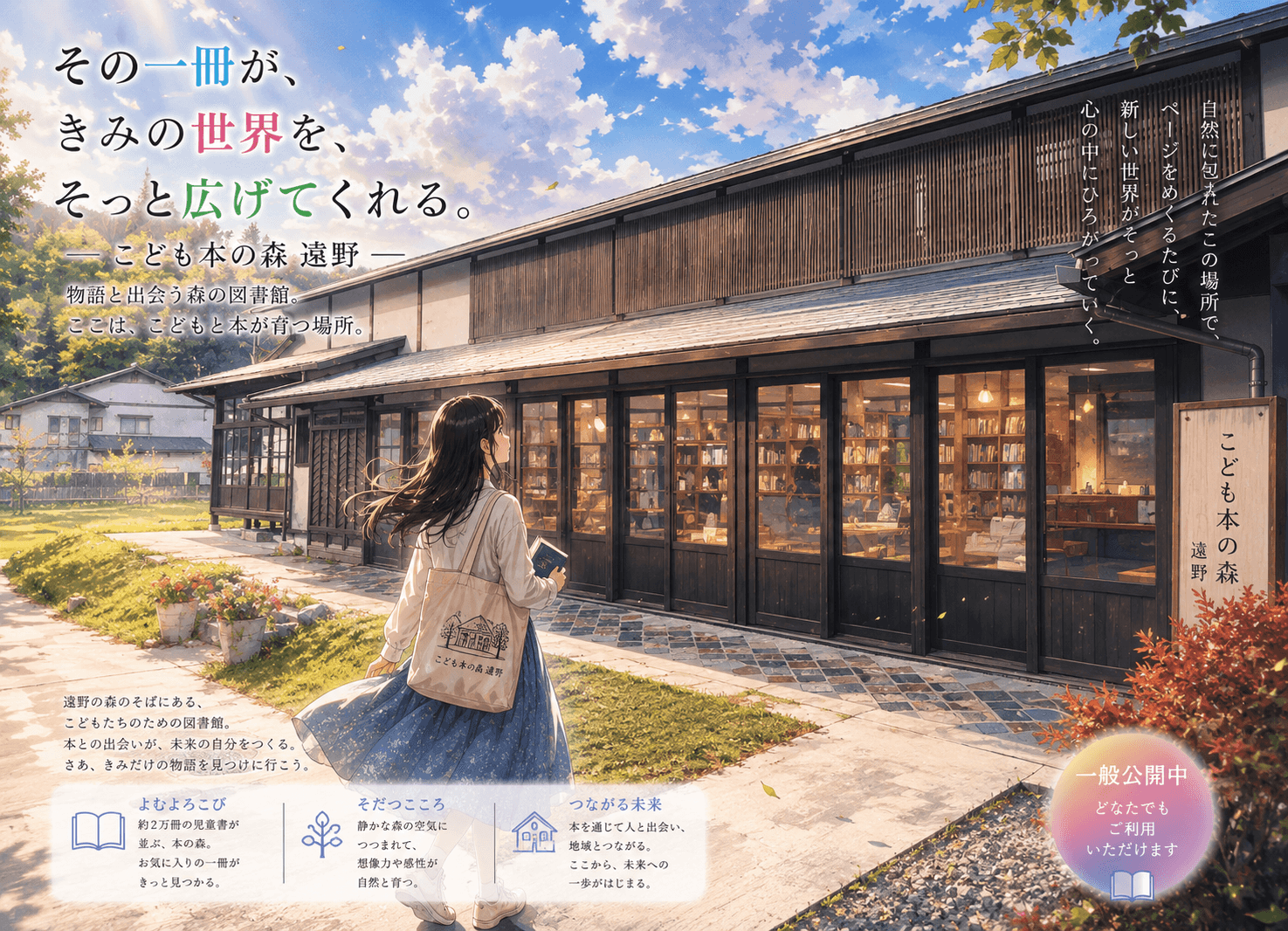 こども本の森 遠野の外観イメージ(AIによるイラスト)