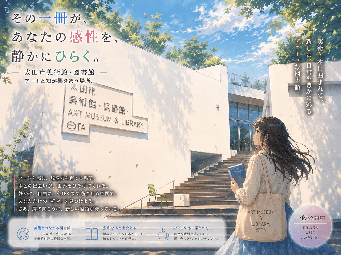 太田市美術館・図書館の外観イメージ(AIによるイラスト)